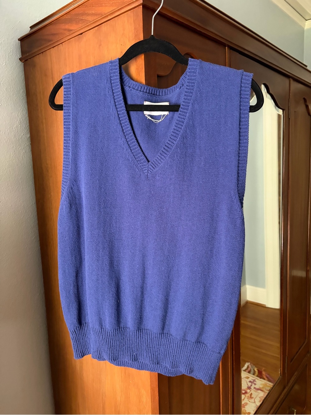 Sleeveless V-Neck Knit Vest - Blue